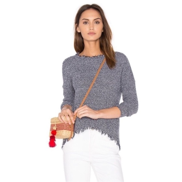 Generation Love Joni Fringe Tweed Fringe Long Sleeve Sweater Navy Blue Sz S - Picture 1 of 13
